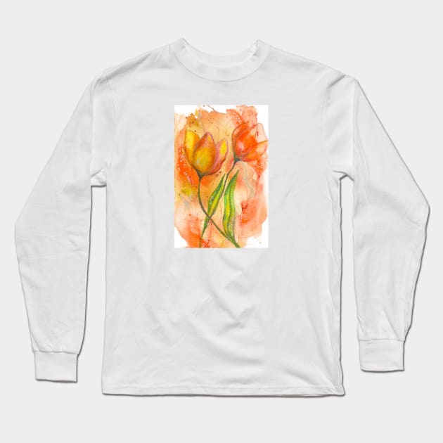 Orange Flower Abstract Long Sleeve T-Shirt by Tstafford